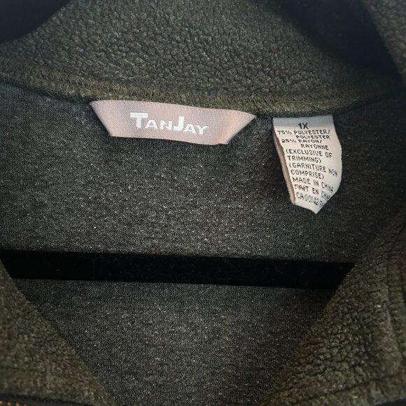 Vtg Tanjay 3/4 Zip Fleece • Sz 1X • Dark Khaki Green Embroidered Fall Foliage - Picture 5 of 5